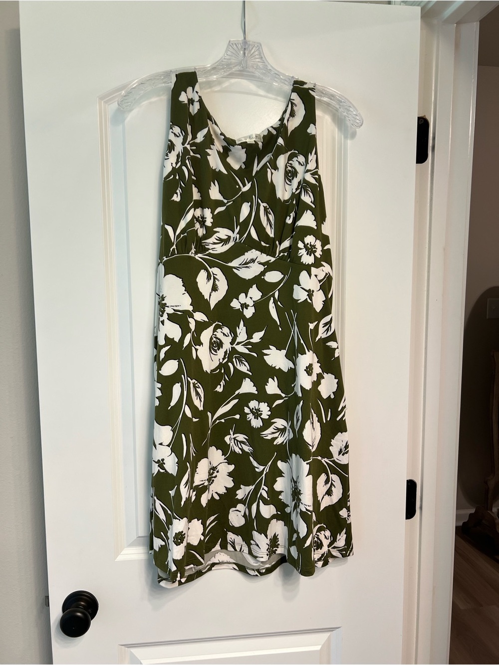 Olive Green Floral Tank Dress with Pockets